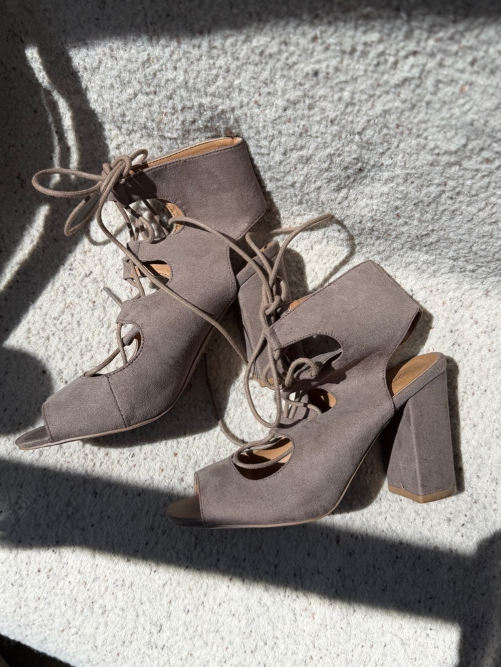 Women's Taupe Lace-Up Block Heel Sandals